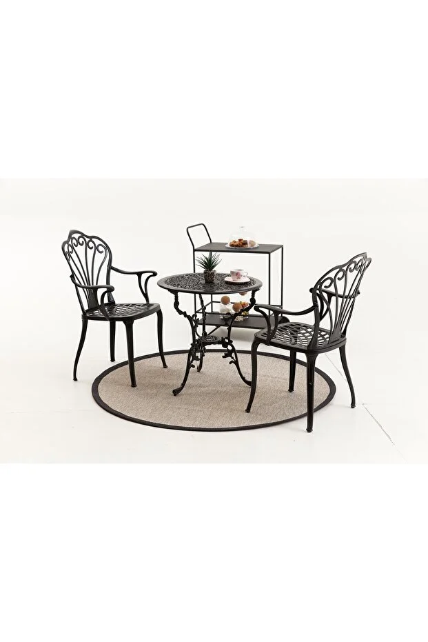 Black Döküm Balçe Balkon Bistro Set